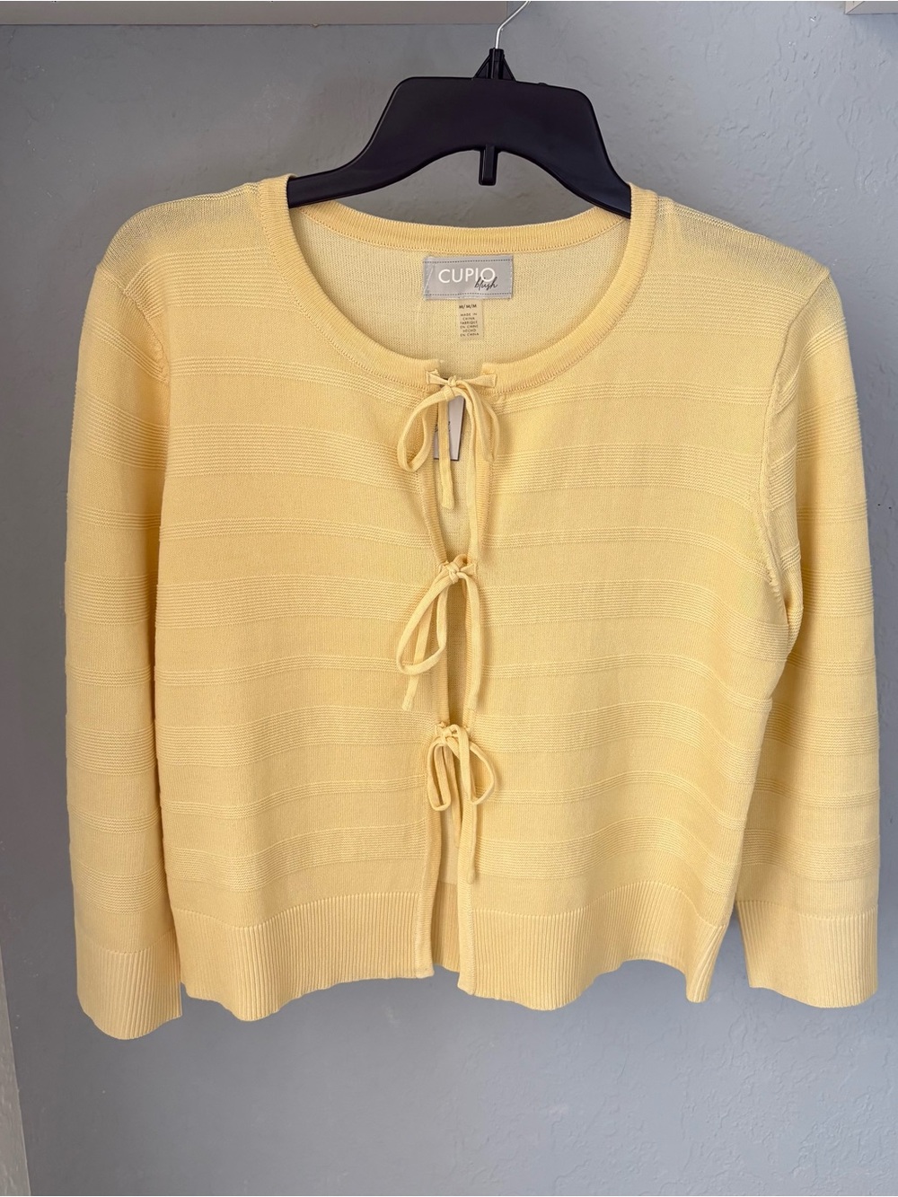 Cupio Blush Pale Yellow Tie-Front Knit Top